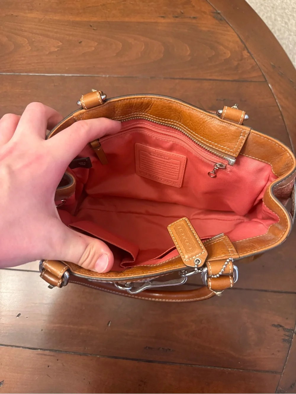 Coach Red Tweed and Brown Leather Top-Handle Satchel - Picture 9 of 15